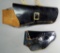 Two Older Black Leather Pistol Holsters and Benjamin Air Pistol Box