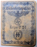 RARE Waffen SS Kripo Police Identification Booklet, German WWII