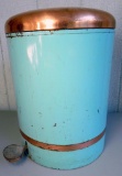 Retro Teal and Copper Metal Garbage Can