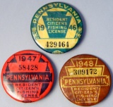 Lot of Three Pennsylvania Resident Citizen's Fishing Licenses