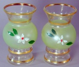 Pair of Boxed Hand Painted Glass Vases