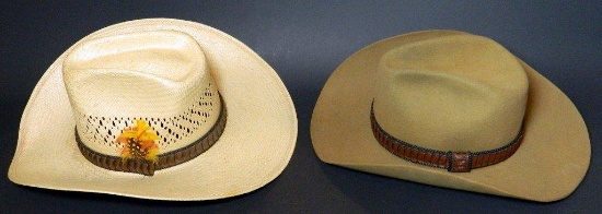 Two Men's Stetson Cowboy Hats and Pair of Ladies Cowboy Boots