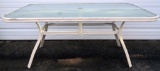 Set of Two Aluminum and Glass Deck / Patio Tables, Matches Chairs