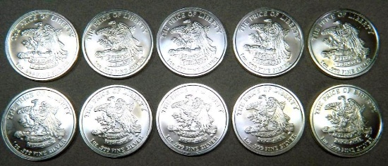 Ten (10) 1 Troy Ounce .999 Fine Silver Round "Don't Tread on Me" Coins