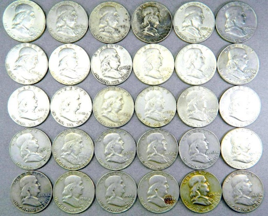 Thirty (30) Benjamin Franklin Half Dollar Coins