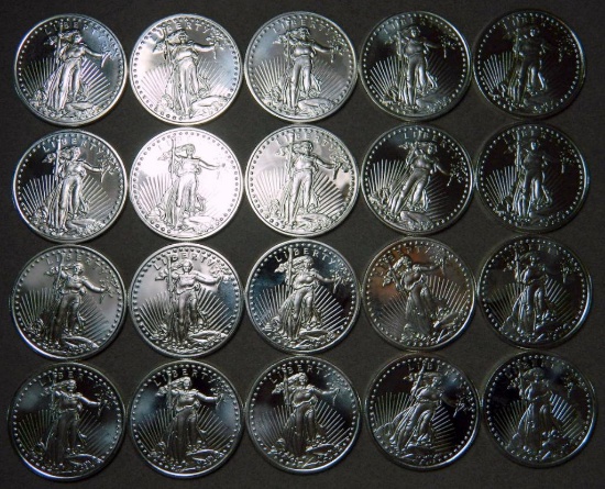 (20) One Troy oz. Walking Liberty Silver Bullion Coins