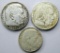 Three (3) Chancellor Paul von Hindenburg 5-Mark and 2-Mark Silver Coins, German World War II