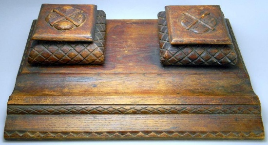 Antique Carved Double Inkwell