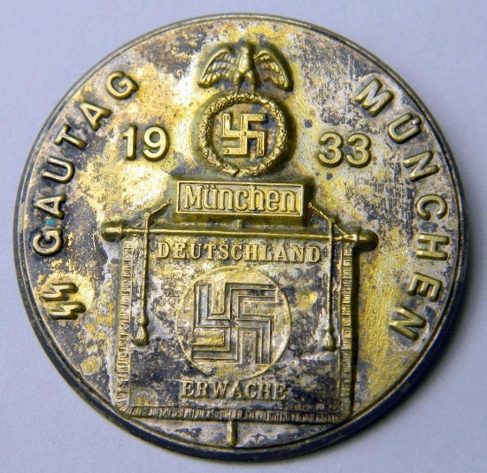 1933 Waffen SS Gautag Munchen Deutschland Erwache Badge, German WWII