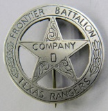 Old West 'Frontier Battalion Company D Texas Rangers' Cowboy Era Mexican Peso Law Badge