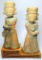 Two Hand Carved Wooden Statues on Base, Chinese