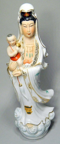 Quan Yin with Child Porcelain Statue