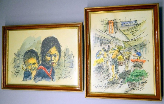 Pair of Artist Signed Etchings, Hong Kong