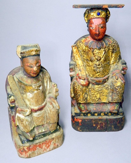 Two Antique Wooden Hand Carved Figures