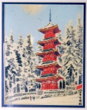 Framed Chinese Pagoda Artwork