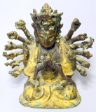 Brass Hindu Figure Statue of Vishnu, 14 Hands