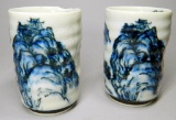 Pair of Asian Blue and White Brush Pots