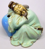 Vintage Chinese Drunken Sleeping Mud Man Figurine Shiwan Clay Art Pottery