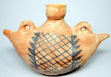 Red Earthenware Handled Vase with Geometric Design