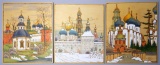 Grouping of Three Russian Monastery Pyography Folk Art Pieces