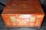 Ornate Pigskin Covered Chinese Chest with Stand