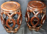 Pair of Chinese Carved Teak Drum Stools