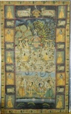 Indian Painted Picchvai of Krishna and Gopis Silk Wall Tapestry Hanging Mural