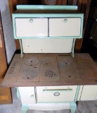 Antique Wehrle Gothic No. 416 Green and White Enamel Stove