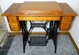 SINGER Treadle Sewing Machine and Oak Cabinet