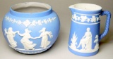 Two Blue Wedgwood Pieces, Small Pitcher and Round Bowl