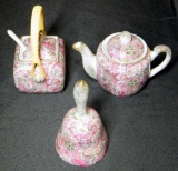 Royal Paisley Teapot, Sugar Bowl, and Dinner Bell
