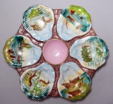 Oyster Plate Painted with Marine Life and Shore, Porcelain, Marked 765