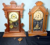 Two Antique Gingerbread Mantle Clocks, New Haven and Ansonia