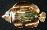 Signed Costume Jewelry Pin and Colored Glass Fish Shaker