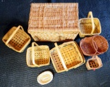 Grouping of Clean Lidded Wicker Chest and Woven Baskets