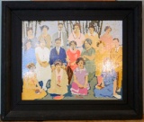 Roberto Parrilla Family Portrait Painting, Framed, Signed, Titled