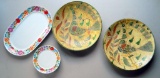 Two Larger Italian Decorative Plates and Kalocsa Dishes