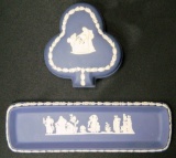 Two Dark Blue Wedgwood Pieces, Clover Dish and Long Tray