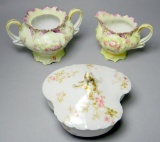 Haviland & Co. Lidded Dish and Floral Creamer and Sugar