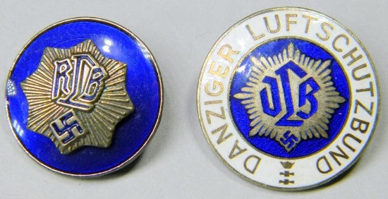 (2) WWII Civil Defense Luftschutz RLB Party Pins, German