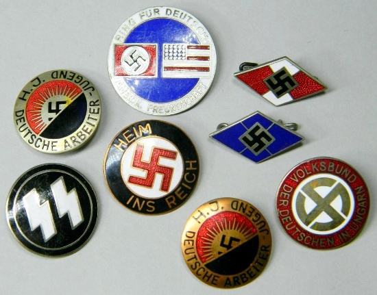 (8) German WWII Enameled Party Badges