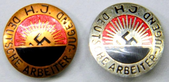(2) German WWII HJ Deutsche Arbeiter and Jugend Badges