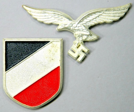WWII Luftwaffe AK Pith Helmet Eagle & National Color Shields