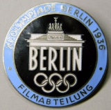 German WWII 1936 Berlin Summer Olympics Film Maker Badge