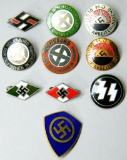 (10) WWII Swastika Enameled Party Badges, German