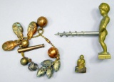 Grouping of Older Collectible Charm Bracelet, Cork Screw and Buddha