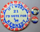 If I Were 21 I Would Vote for Kennedy Pinback and Other JFK Pins