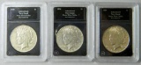 Three (3) U.S. Peace Silver Dollar Coins, Slabbed