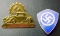 1938 Volkswagen Plant Ground-breaking Badge and Political Swastika Shield Lapel Badge, German WWII