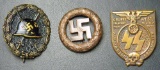 Condor Legion Black Wound Badge,...Gau Munich Badge, and...Waffen SS Gruppe Frankfurt Badge